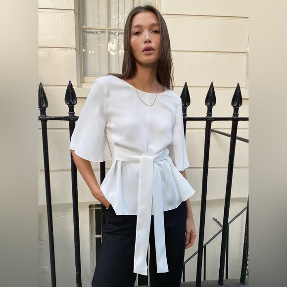 Aritzia Babaton Britannic White new Summer Vacation Formal Casual Blouse Size L - Picture 5 of 14